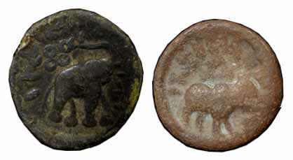 Satavahanas, Satavahana, Lead (2), elephant to right type with the elephant waking to righ