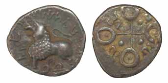 Satavahanas, Satavahana, Lead, Junnar-Lion type with complete legend above the animal on o