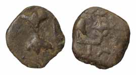 Western Kshatrapas, Bhumaka, Lead, 3.72 g, thunderbolt type. About Very Fine, Scarce.