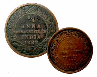 Copper (6), Bikaner, ¼ Anna & ½ Pice; Dewas Jr., ¼ Anna; Dewas Sr., 1/12 Anna; Dhar, ½ Pic