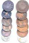 Goa, assorted lot of Copper (5) Diu, Atia, 15 reis, 1, ¼ and 1/8 Tanga; Nickel, ¼ Rupia. F