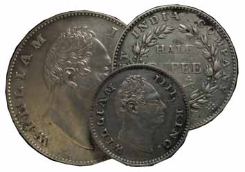 William IV, Silver (3), Set of 3: Rupee, ½ and ¼ Rupee, 1835. F incused on first two and F