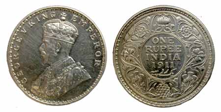 George V, Silver, Pig Rupee, 1911, Bombay Mint, Very Fine+, Scarce.