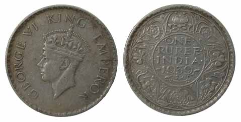 George VI, Silver, Rupee, 1939, Bombay Mint. About Very Fine, Exceedingly Rare.