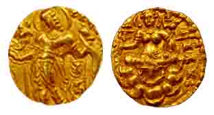 Guptas, Chandragupta II, Gold, Dinar, Archer type, the king holding an archer to left on o