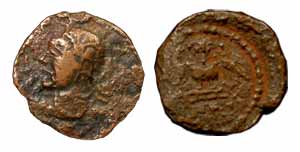 Chandragupta II, Copper, 1.76 g, ornate bust of the emperor to left on obv, Garuda with Br