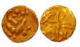 Kadambas, Gold, Fanam, lion facing front, legend on rev. Very Fine, Rare.