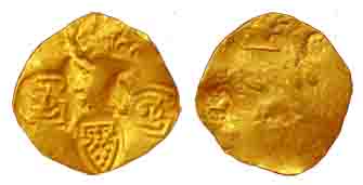 Shilaharas, Gold, Pagoda, punch-marked type, Kannada legend in one of the punches on obv, 