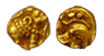 Gangas, Gold, ¼ Fanam, an elephant to right on obv, a scroll on rev. Very Fine+, Scarce.