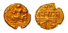 Vijayanagar, Ramchandra deva, Gold, Pagoda, Ram-Lakshman seated on obv, Nagari legend on r