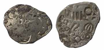 Punch-marked Coins, Kosala Janapada, Karshapana, four-symbol type, the rev is heavily coun