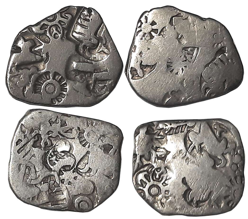 Punch Marked, Attributed to Imperial Magadha, Silver Karshapana (2), 3.12g, 2.86g, Obv: Pu