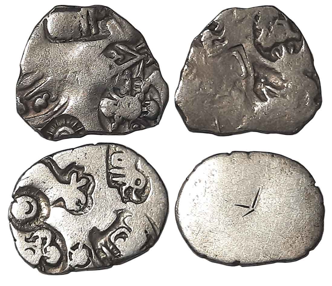 Punch Marked, Attributed to Imperial Magadha, Silver Karshapana (2), 3.19g, 3.02g, Obv: Pu