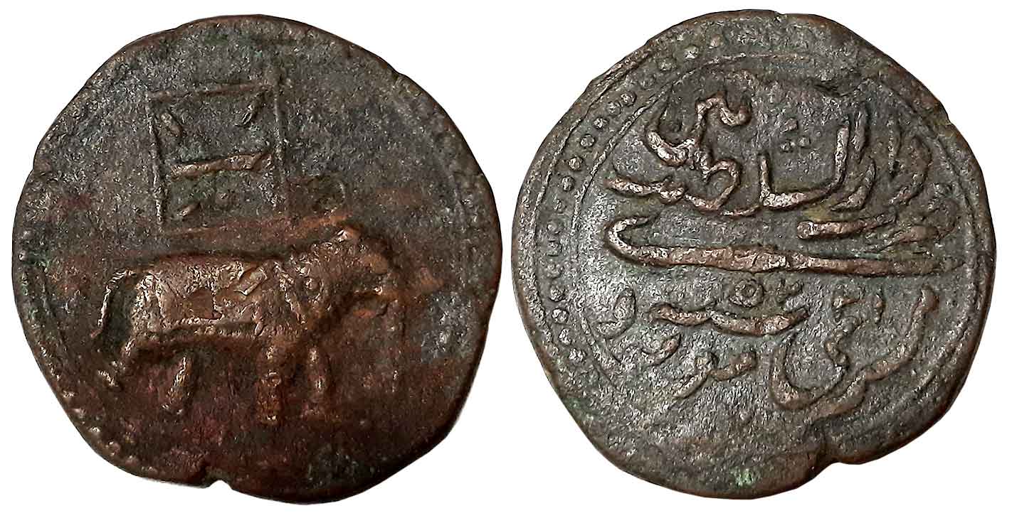 Tipu Sultan, Copper Double Paisa, 22.26g, Dar al-Sultanate Patan Mint, AM 1225 (retrograde