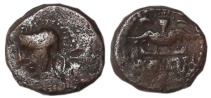 Guptas, Chandra Gupta II, Copper, 2.45g, Obv: Beautiful depiction of King’s bust facing le
