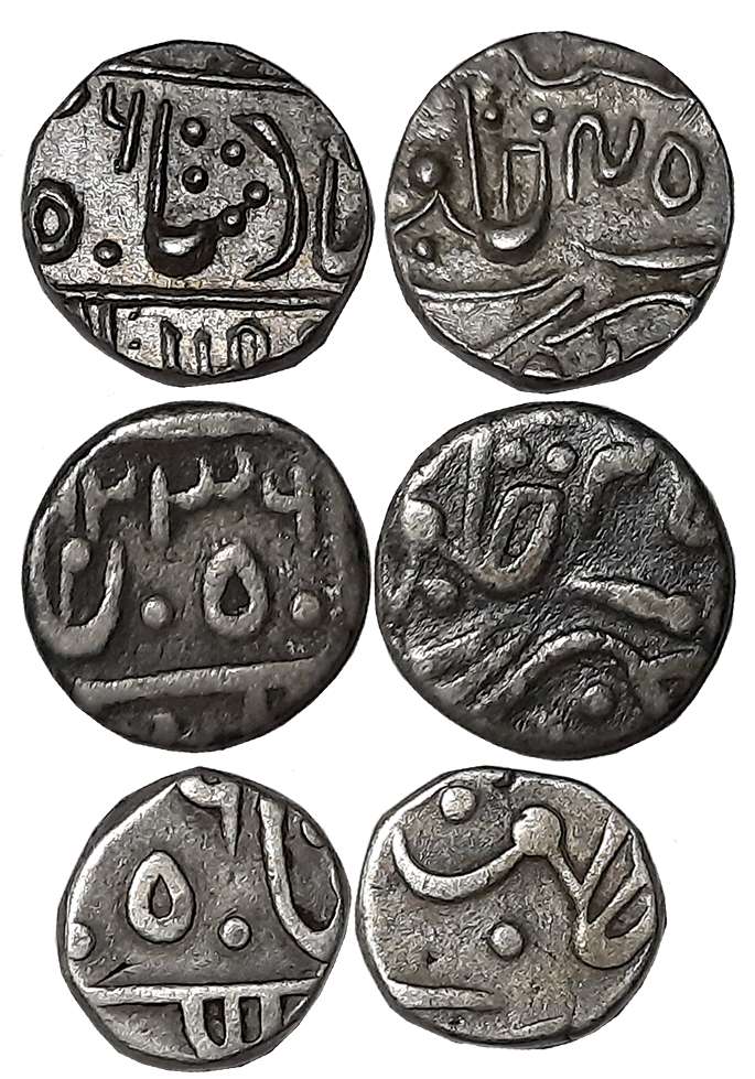 Dulep Singh, Silver 1/4 Rupee (3), 2.45g, 2.69g, 2.71g, Devgadh Mint, in the name of Shah 