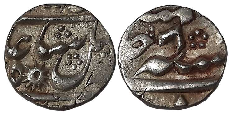 Murshidabad, Silver 1/4 Rupee, 2.84g, in the name of Shah Alam II, RY 8, Sun mark on obver