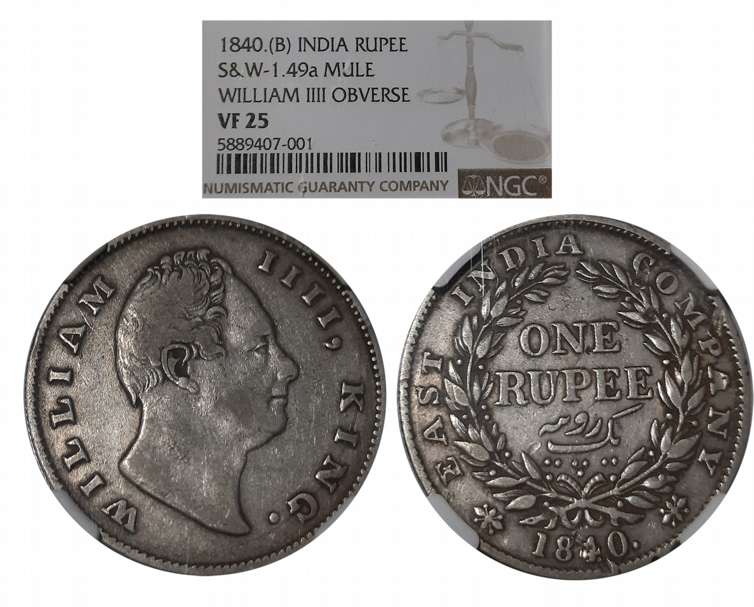 William IIII, Silver Rupee, 1840, Mule, Obv: Portrait of William IIII facing right, Englis