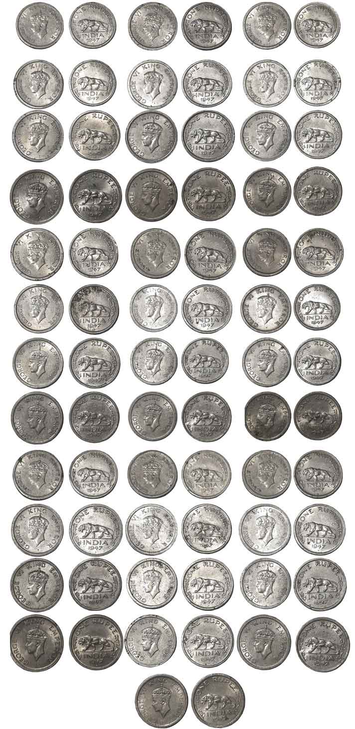 George VI, Nickle Rupees (37), 1947. Very fine to very fine+. 37 coins.