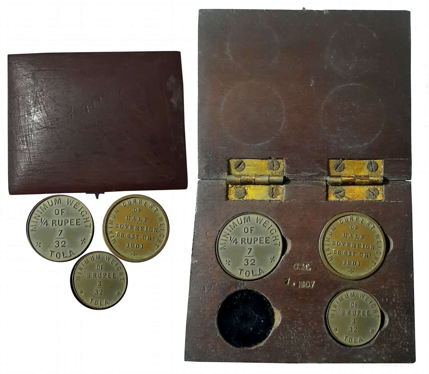 Minimum Weight (3), Uniface, Half Sovereign (58.637GRs), 1901, 1/4 Rupee (7/32 Tola) & 1/8