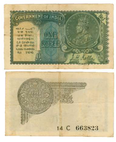 George V, Rupee 1, 2nd issue, 1935, Type 3.2, Signed J. W. Kelly, Prefix 14/C (R IPM# 3.2.