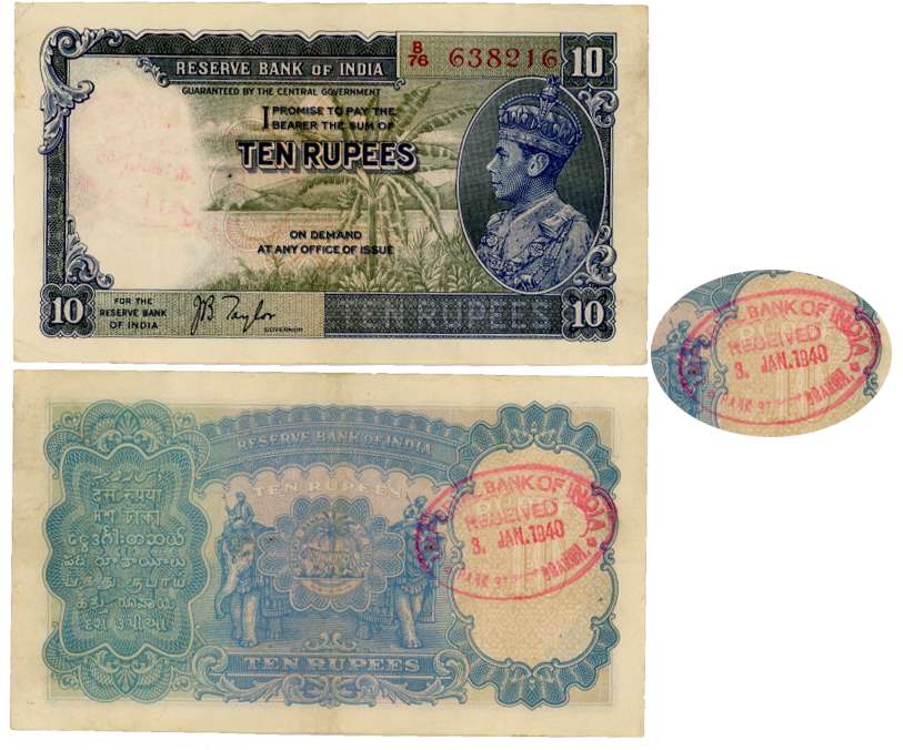 George VI, Rupees 10, 1st issue, Type 4.5, Signed J. B. Taylor, Prefix B/76 (Jhun# 4.5.1).