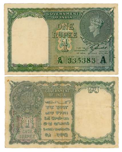 George VI, Rupee 1, Type 4.1, 1940, Signed C.E. Jones, Prefix G/74, inset A, Serial number