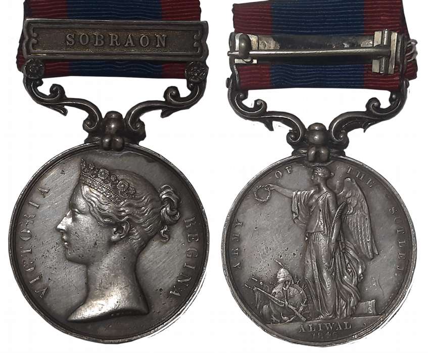 Victoria, Sutlej Silver Medal, Sobraon Bar with Aliwal reverse, Awarded to “JOHN BROWN 16T