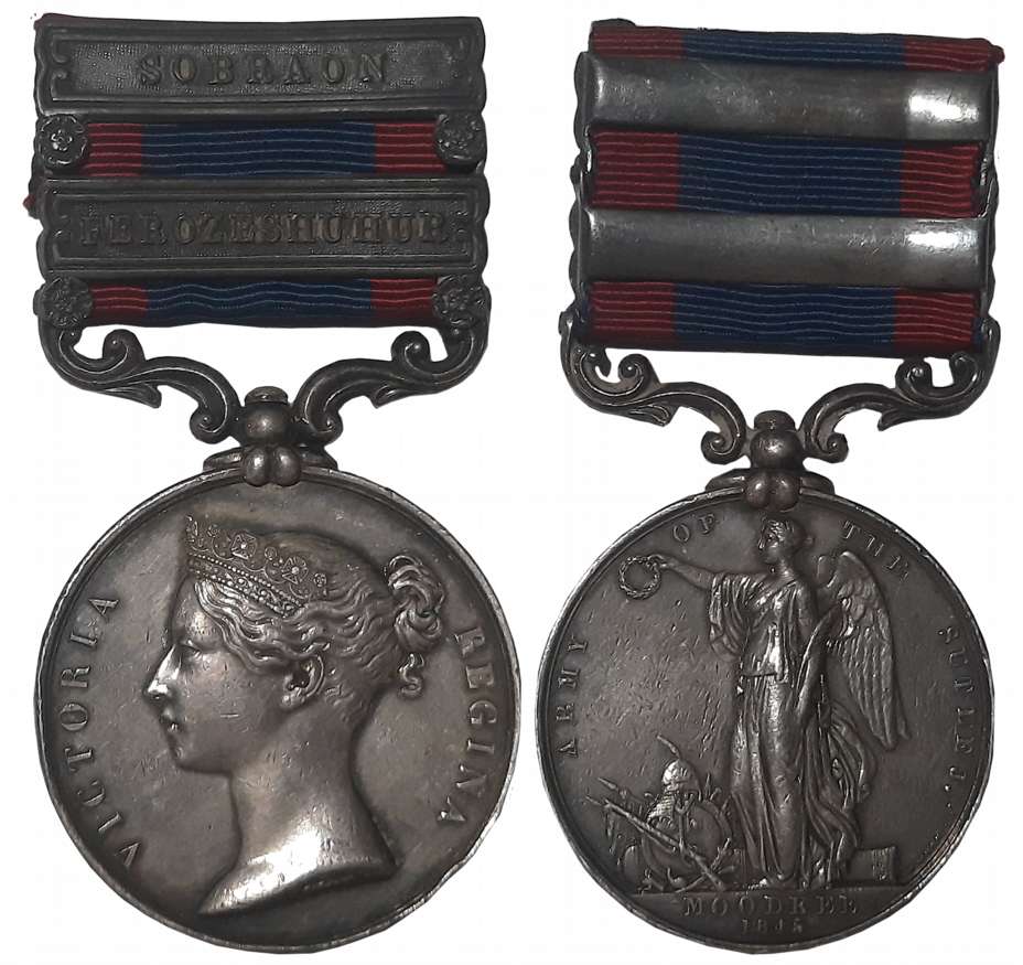 Victoria, Sutlej Silver Medal, Sobraon & Ferozeshuhur Bars with Moodkee reverse, Awarded t