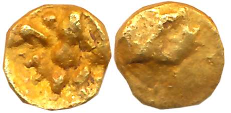 Shilaharas of Karahad, Wai/ Karhad region, Gold 1/2 Fanam, 0.20g, Obv: Garuda seated facin