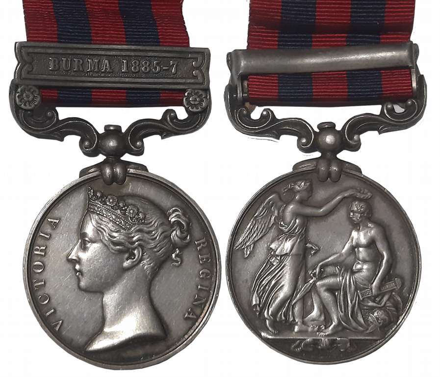 Victoria, India General Service Silver Medal, Burma 1885-7 bar, Awarded to “SURGN P. DE B.