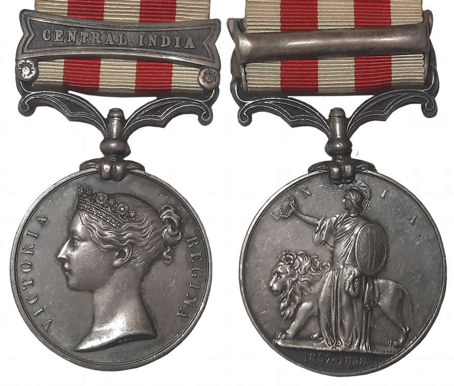 Victoria, Indian Mutiny Silver Medal, Central India bar, 1857-58, Awarded to “4124 W. FARR
