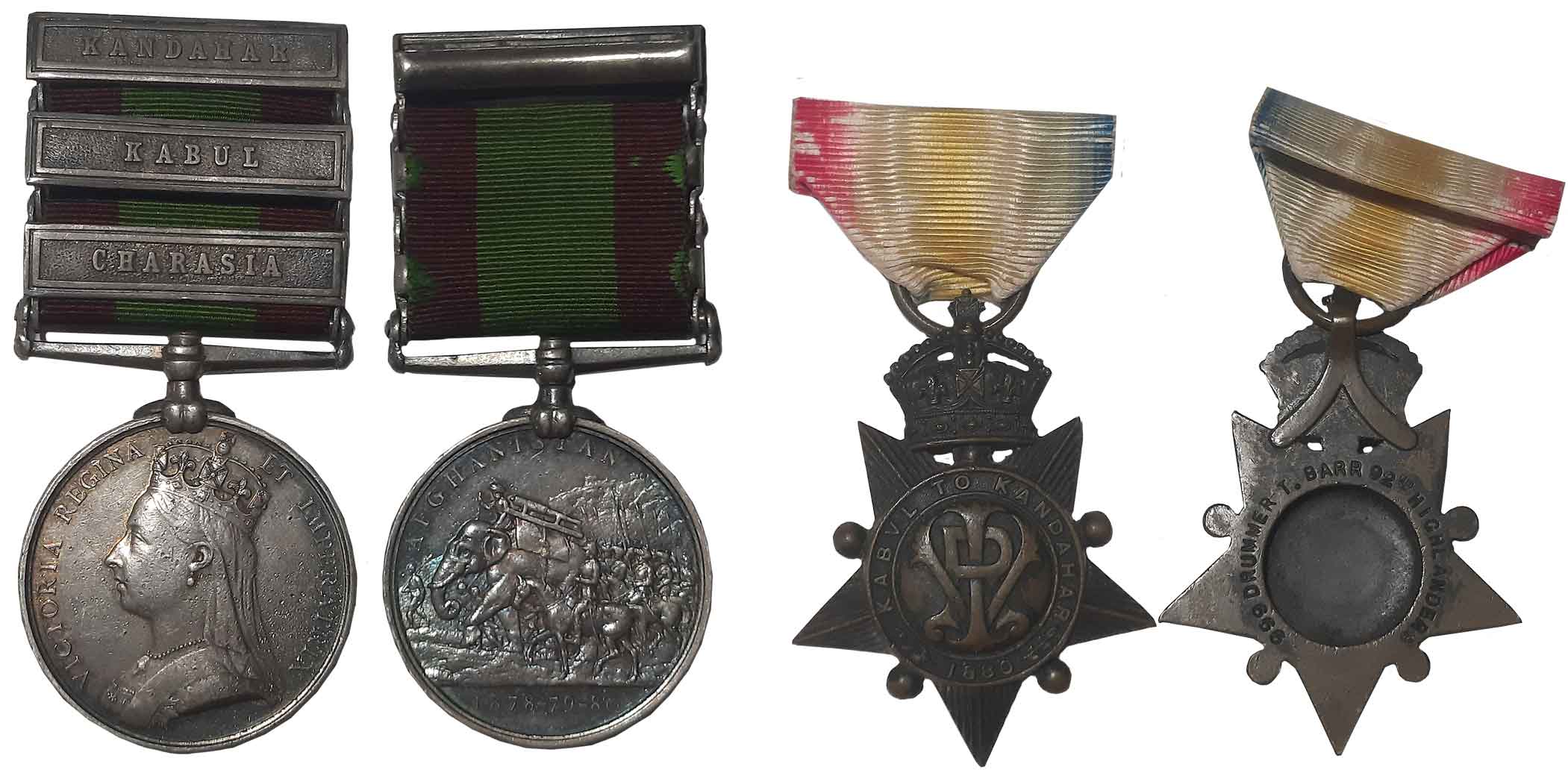 2nd Afghan War Pair, The Kabul to Kandahar Star Bronze Medal, Awarded to “999 DRUMMER T. B