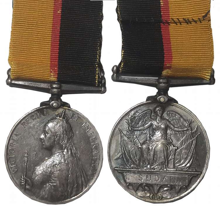 Victoria Queen’s Sudan Medal, Awarded to “11195, PTE. J. HARRIS. R. A. M. C.” Obv: A half 
