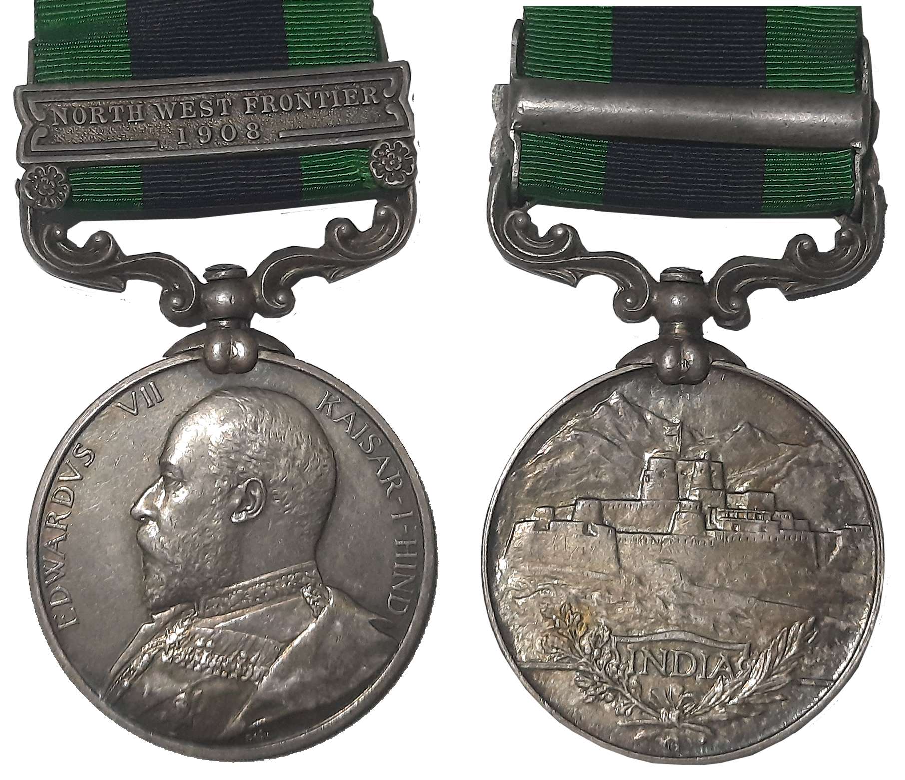 Edward VII, India General Service Silver Medal, 1908, North West Frontier 1908 Bar, Awarde