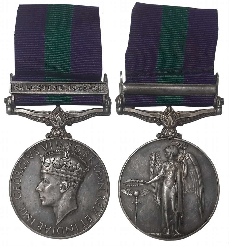 George VI, General Service Silver Medal, Palestine 1945-48 bar, Awarded to “19169615. SPR.