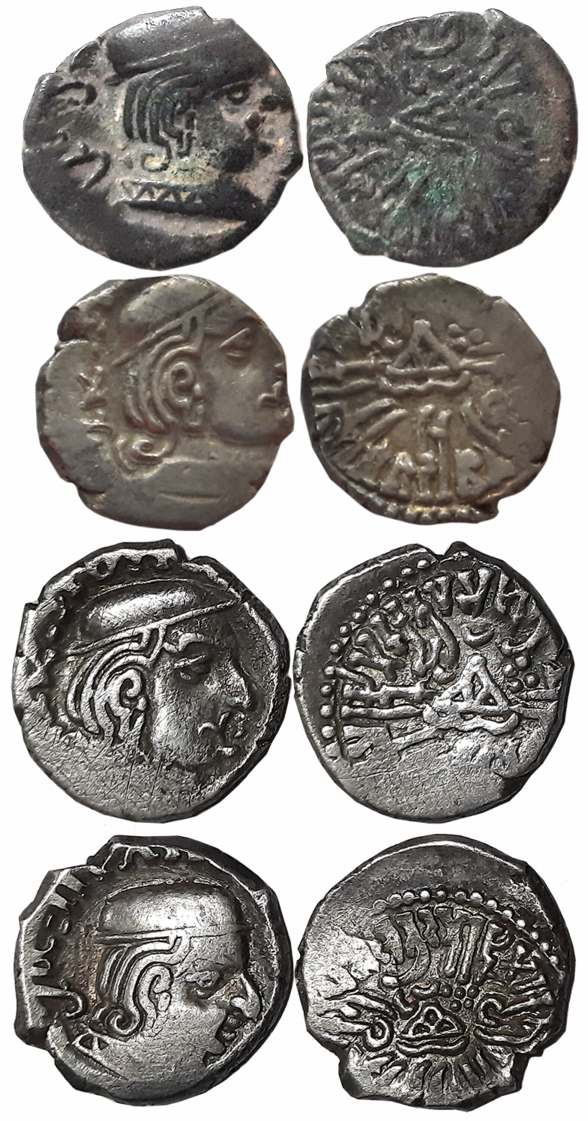 Bhartrdaman, son of Rudrasena II, as MahaKshatrapa, Silver Drachmas (4), SE211,212, Obv: B