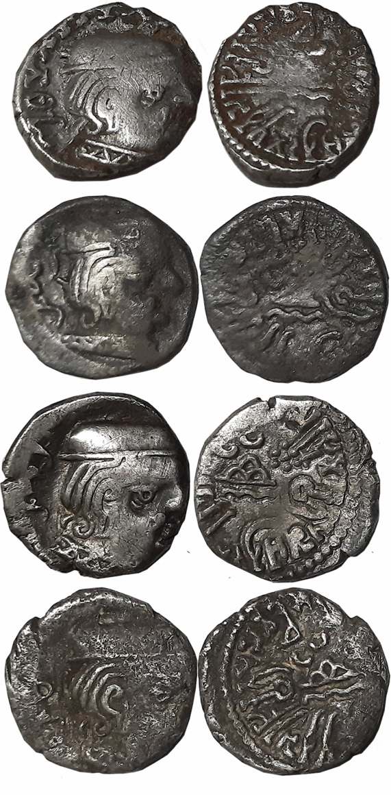 Visvasena, son of Bhartrdaman, as Kshatrapa, Silver Drachmas (4), SE217,219,220, Obv: Bust