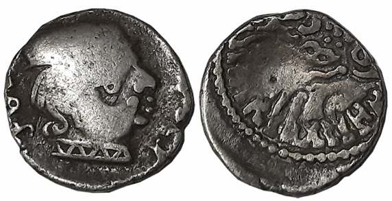 Visvasena, son of Bhartrdaman, As Kshatrapa, Silver Drachma, 2.23g, SE221, Obv: Bust of th