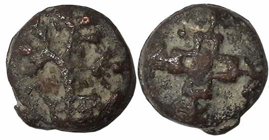 Post Mauryan Uninscribed Cast Copper Coins of the Deccan, Vidarbha, Copper, 3.75g, Obv: Ra