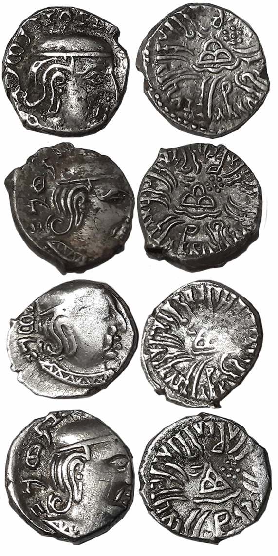 Rudrasena III, son of Rudradaman II as MahaKshatrapa, Silver Drachmas (4), SE288 (2), 289,