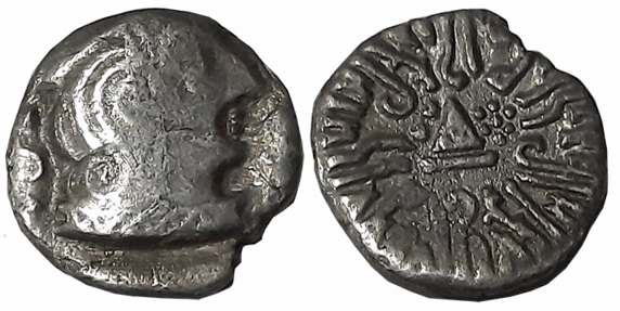 Rudrasena III, son of Rudradaman II as MahaKshatrapa, Silver Drachma, 1.28g, SE2XX, Obv: B