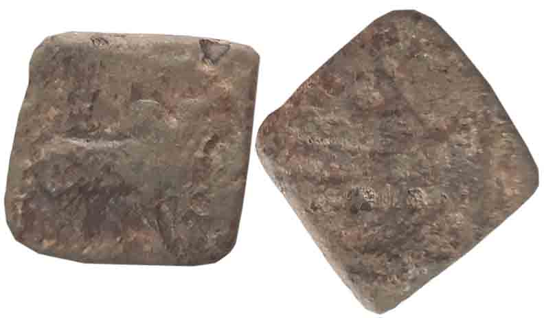 Lead Unit, 3.89g, Obv: Humped Bull to right, a Shrivatsa symbol above left, within a dotte