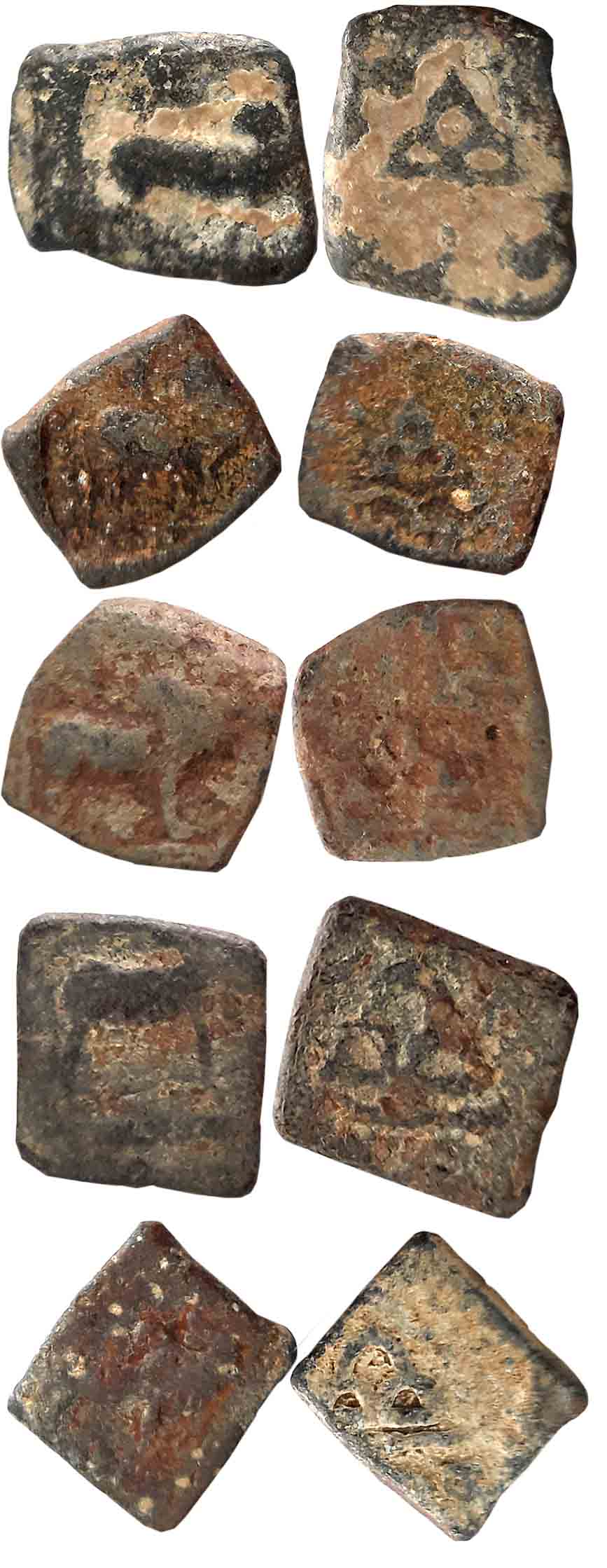 Lead Unit (5), Obv: Humped Bull to right, Rev: Three-arched hill. Very fine.5 coins.