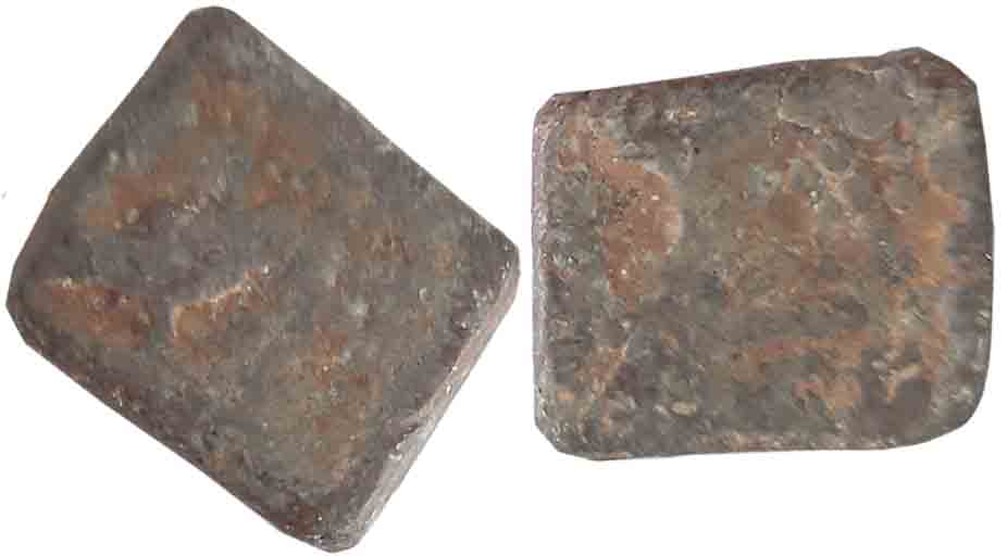 Lead Unit, 4.23g, Obv: Humped Bull to right, Rev: Three-arched hill, Sun, Brahmi numerals.