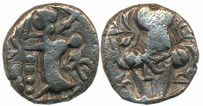 Karkotakas of Kashmir, Pratapaditya, Base Gold Dinar, 7.31g, Obv: Crude representation of 