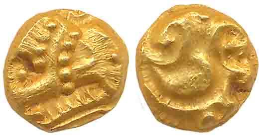 Gangas of Talakadu, Gold Gajapati Fanam, 0.39g, Obv: An ornate Elephant standing to right,