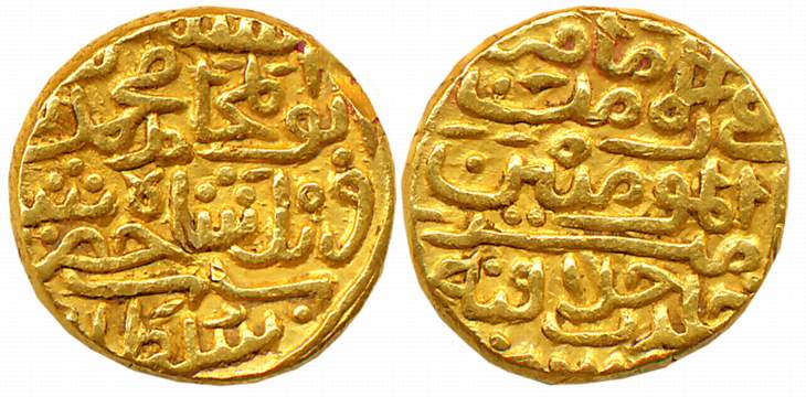 Muhammad bin Farid, Gold Tanka, 11.14g, Obv: Arabic legend “al sultan al a’zam abu’l muham