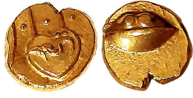 Gold Pagoda, 3.31g, Obv: Uncertain figure, popularly known as “Hudki (Boat)”, Arabic legen