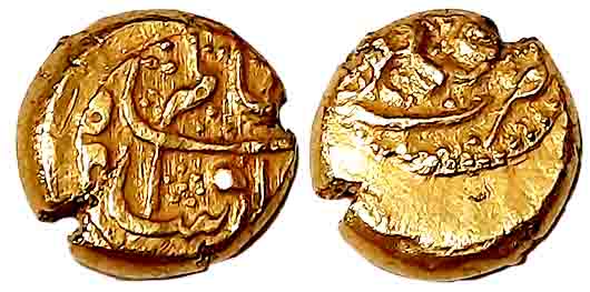 Shah Alam, Gold 1/2 Hon- Pratapa, 1.70g, Ganjikota Mint (Not listed in KM). Very fine, ext